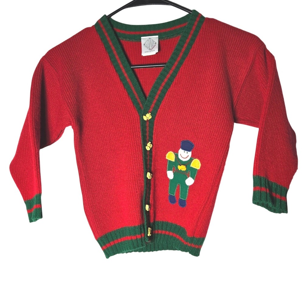 Vintage Ruth Scharf Boys Nutcracker Cardigan Sweater Small Horn Buttons‎ Holiday